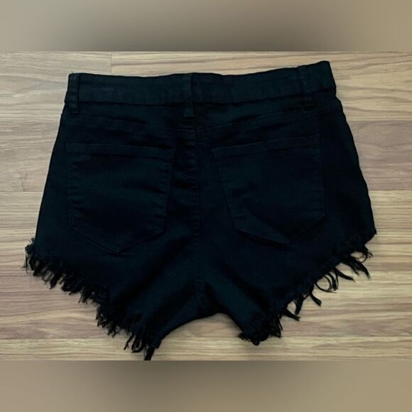 KANCAN high rise cut off stretch booty denim shorts black Size 9/29 - Picture 4 of 8